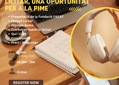 Webinar “Licitar, una oportunitat per a la PIME” Dijous 22 de maig a les 18:30 hores